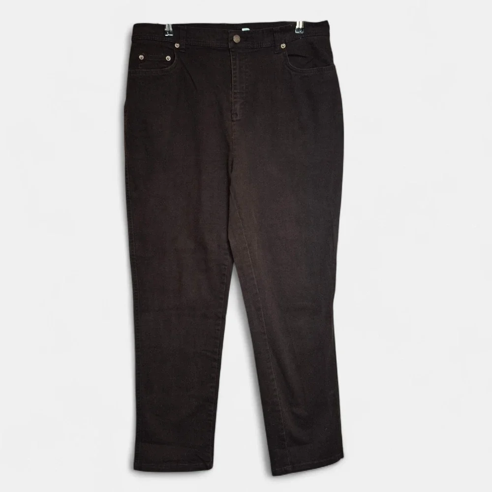 Bill Blass Jeans Womens 16 Cholate High Rise Straight Leg Stretch Cotton Denim